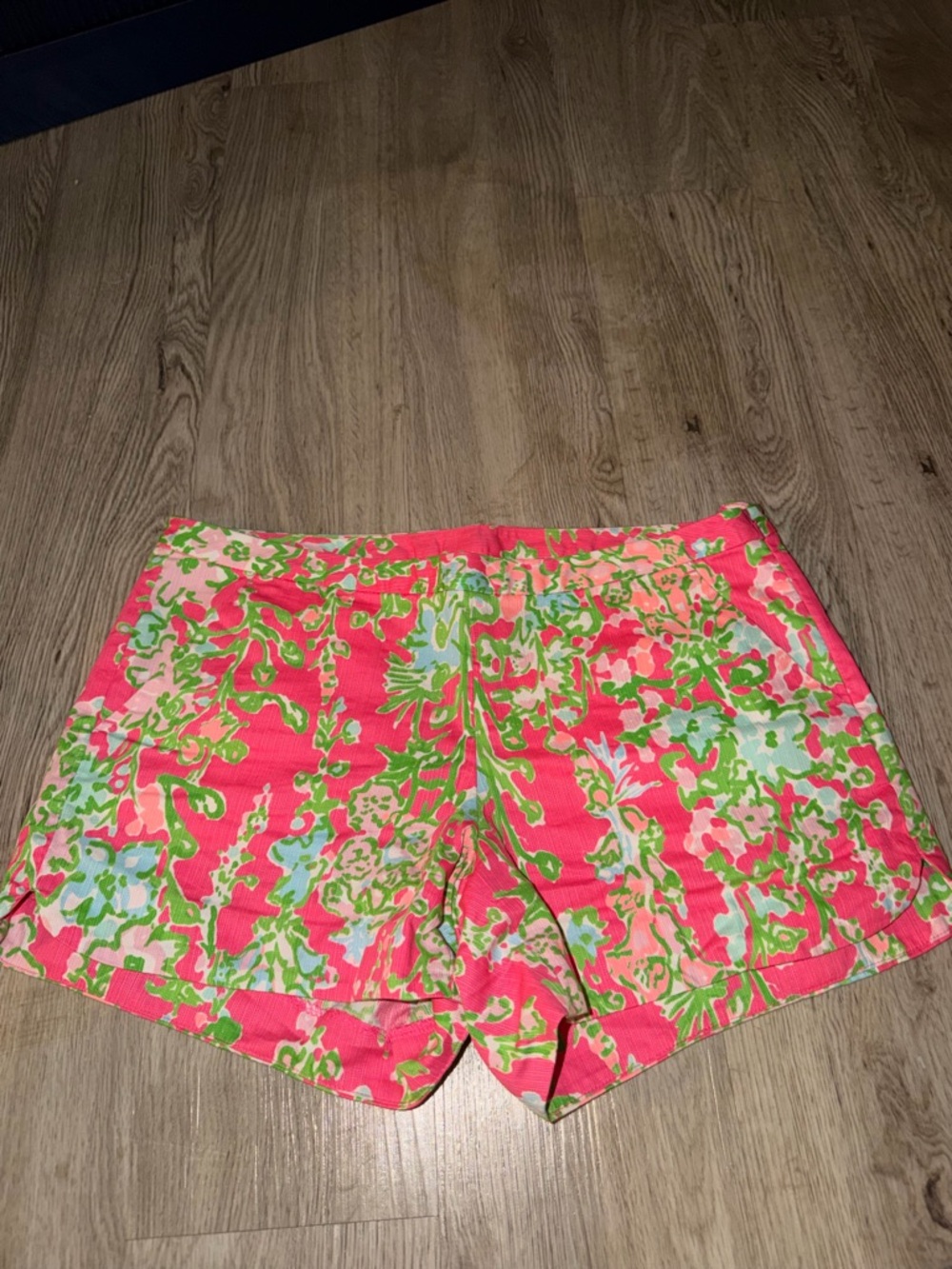 Lilly Pulitzer Coral Floral Print Shorts with Green Accents